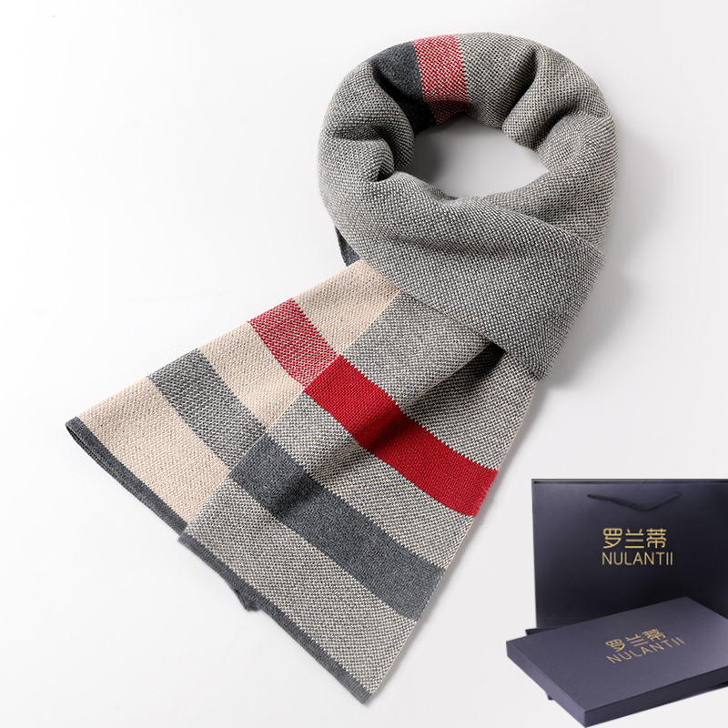 Scarf men winter thick warm simple wool Korean version of Joker student gift box boys Plaid gift collar