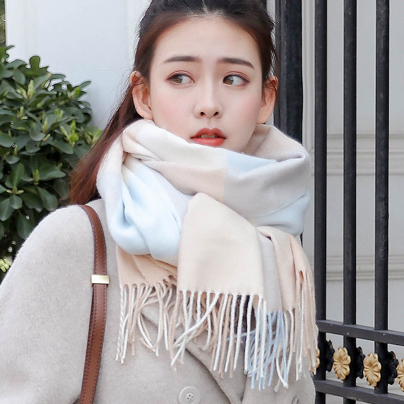 Scarf women's winter Korean version wild plaid imitation cashmere shawl dual-use female student long warm thickened collar