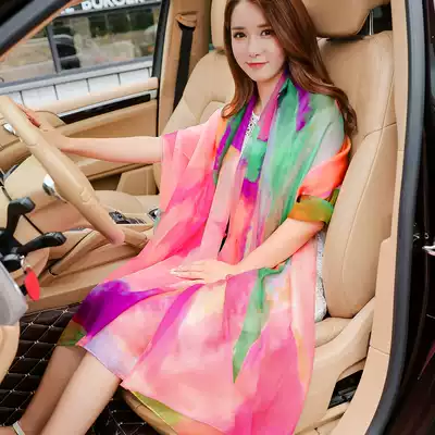 Summer sunscreen women's silk scarf long version sunscreen air conditioning shawl dual-use oversized beach towel seaside variety gauze towel