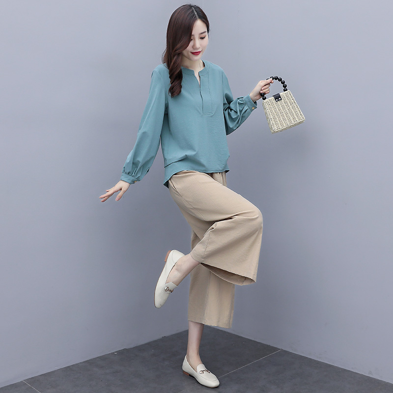 Cotton and linen suit women's autumn clothes 2022 new women's clothing casual fashion temperament autumn linen wide pants two-piece set