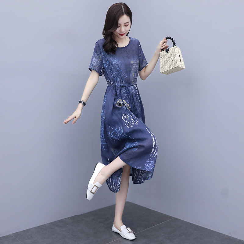 Cotton and linen dress women's summer dress 2022 new large size women's summer thin section thin temperament casual linen skirt