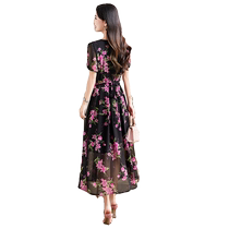 2024 new summer womens V-neck beautiful dress Tencel fairy skirt plate button design mid-length temperament long skirt