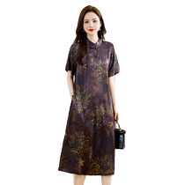 Middle-aged and elderly womens summer national style dress fashionable and foreign style mothers summer ladys summer casual style mid-length dress