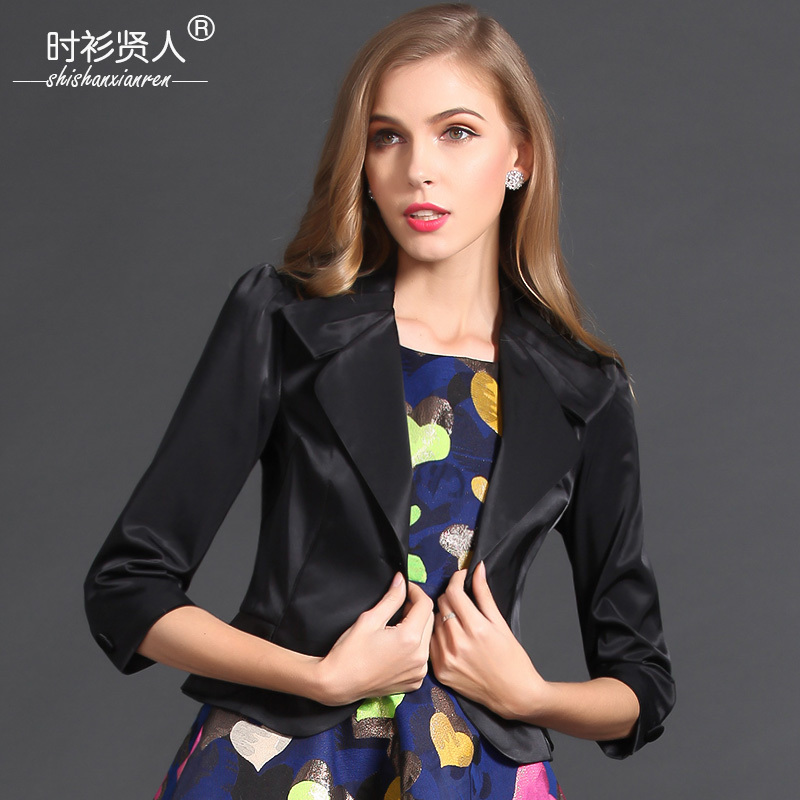 Spring Women's Blazer Jacket Korean Style Short Versatile Elegant Ladylike Black Chanel-Style Three-Quarter Sleeve Jacket