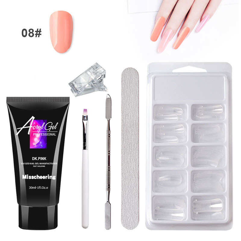 Extender Set 08 × DK. Pink & 30MlQuick   Building   Gel   Set   Slip   Solution   Brush   Tips   Kit   Nail   Ext