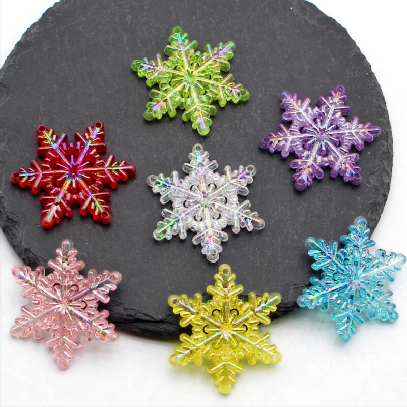 4.6cm Color-Plated Snowflake Acrylic Christmas Decoration Handmade DIY High-Transparency Four-Piece Mobile Phone Chain Car Hanging Accessory