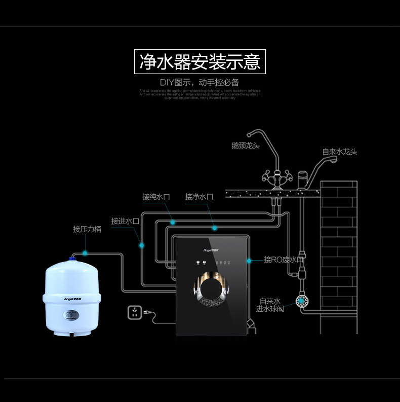 安吉尔净水器J1100-ROB8a反渗透RO膜家用直饮厨房高端纯水机包邮