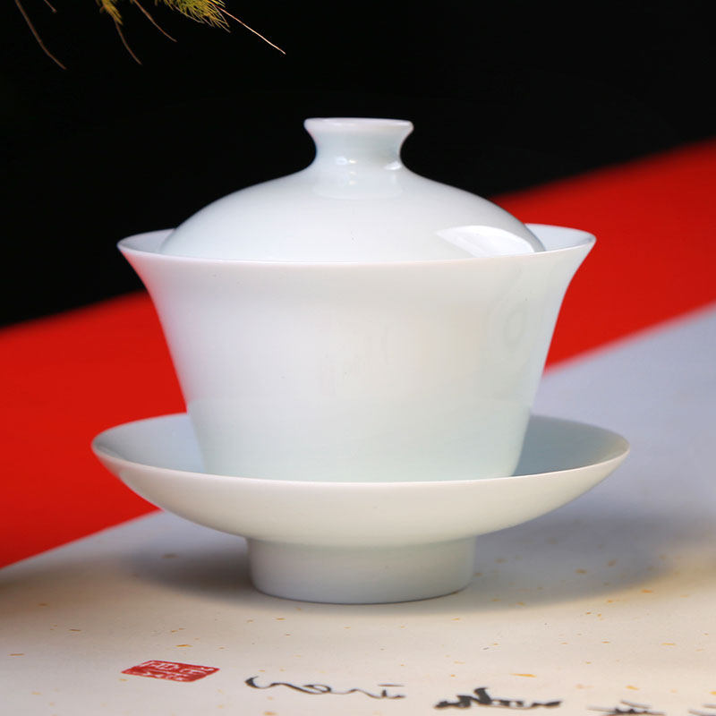 Taiwan zihengtang ceramic covered bowl white small sancai covered bowl no words beautiful simple 110ml tea cup