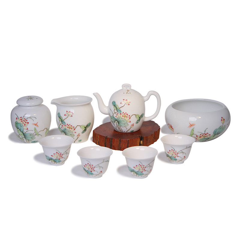 Tea school Tea set Hand-painted pastel summer lotus pot set Optional single sale pot Tea cup Smell fragrant cup Tea cup Tea can wash