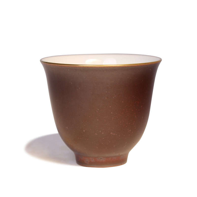 Taiwan Self-Slow Tea Cup Iron Rust Red Glaze Clear Wind Personal Cup Sketch Gold Mouth Ceramic Tea Set Small handmade Tea Tea Cup