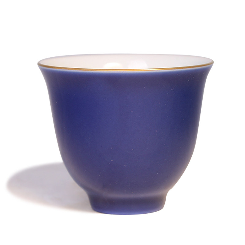 Since the slow hall tea cup Ceramic sea blue glaze breeze cup handmade gold Kung Fu tea cup Taiwan tea set master cup
