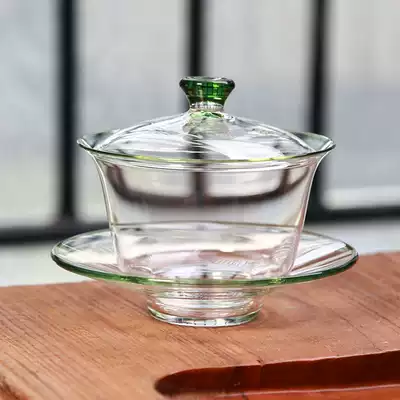 Taiwan Cup Slow Hall Cover Bowl Glass Kung Fu Tea Transparent Three Cai Cup Ruffle Big Tea Cup Set