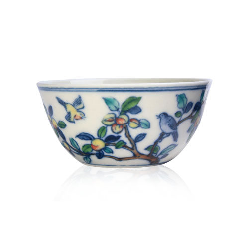 Taiwan ceramic artist Li Cunren Cunren Tang Doucai flower fruit bird pattern wash ancient rhyme full antique teacup