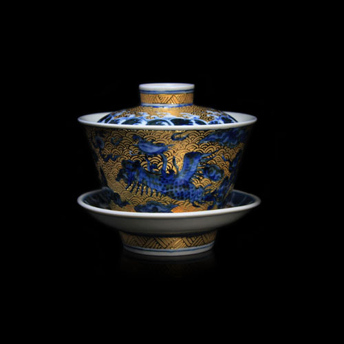 Taiwan Cunren Tang hand-painted ceramic three-cai cover bowl Antique blue and white cloud Phoenix cover cup 210ml large tea cup