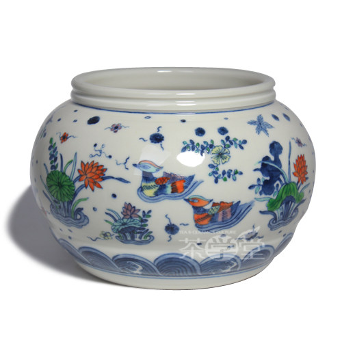 Taiwan Cunren Tang tea set hand-painted bucket color Mandarin duck water Tea wash eight treasures water wash ceramic water