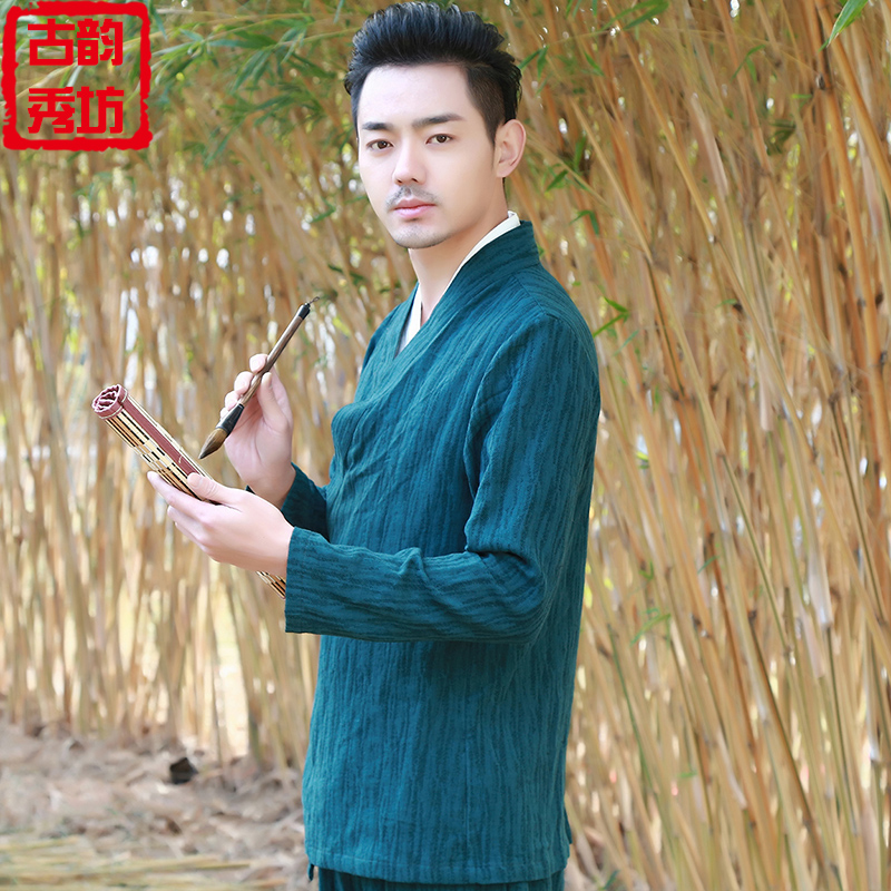 Oblique Brokenness Meditation Dresses Cotton Linen Improved Hanfu Gowns Gufeng Men's Gowns Gowns Gowns Gowns Gowns Gowns Gowns Gowns