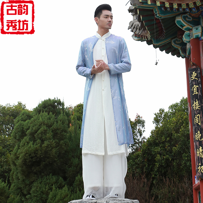 Chinese Tang dress Linen Hanfu Men's Chinese style men's suit Robe Zen suit Ancient style Ancient costume Kaftan Taoist robe