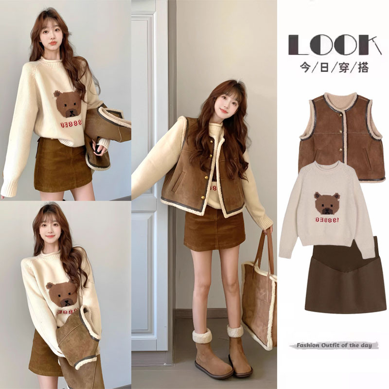 Maternity Wear Autumn Dress 2025 New Long-Sleeved Top Sweater Women's Outfit Half Skirt Suit Autumn and Winter
