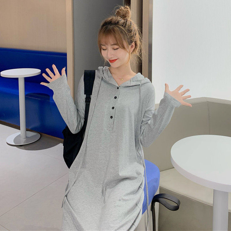 Pregnancy Woman Dress Autumn Dress Dress Dress Dress 2019 New Spring Autumn Big Code Winter Sweatshirt Woman In a Knee Undershirt Dress-Taobao