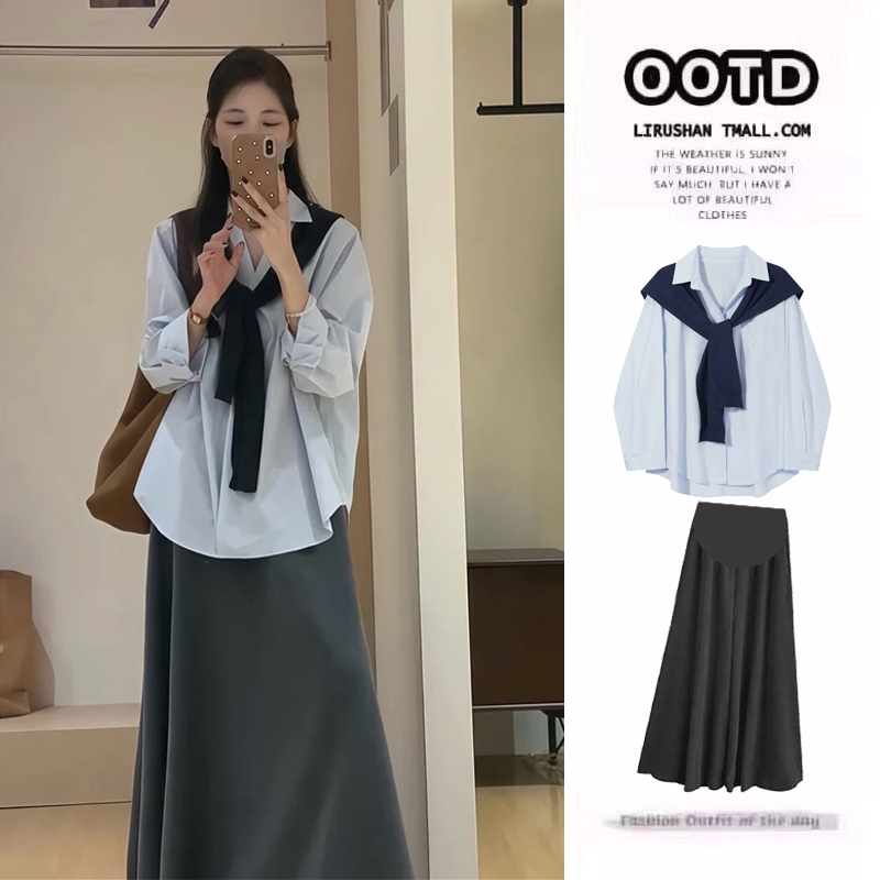 Maternity Wear Spring Dress 2026 New Style Non-Obtrusive Fashionable Tops Shirts Women's Half Skirt Suit Spring