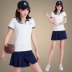 Váy mùa hè quần vợt nữ giản dị phù hợp với cotton màu tương phản thêu vòng cổ thể thao phù hợp với nữ mùa hè váy thể thao - Trang phục thể thao quần áo the thao nữ adidas Trang phục thể thao