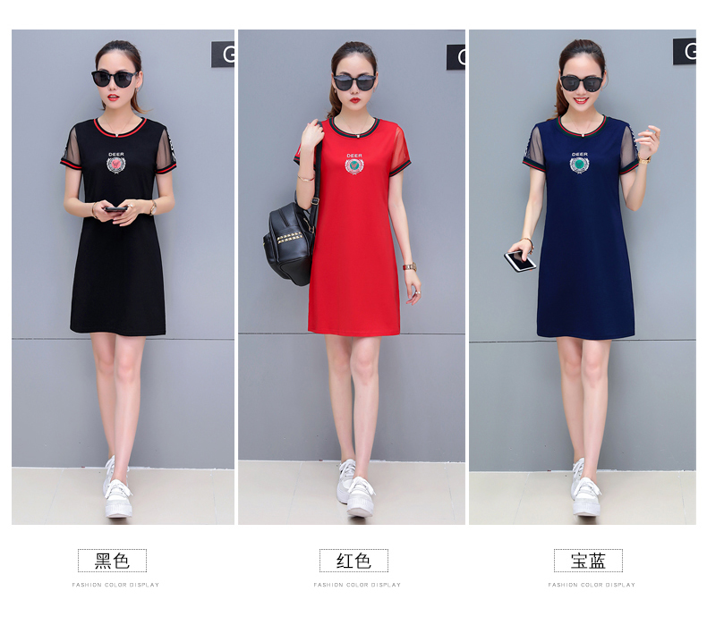 Mùa hè phụ nữ bông sọc thể thao váy mỏng mỏng thời trang giản dị đầm ngắn tay cổ tròn nữ quần vợt váy quần áo tập gym nữ nike chính hãng
