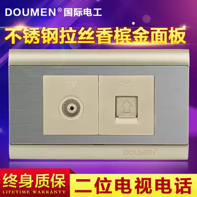 International electrician direct sales TV with telephone socket 118 type stainless steel wall switch socket Champagne gold