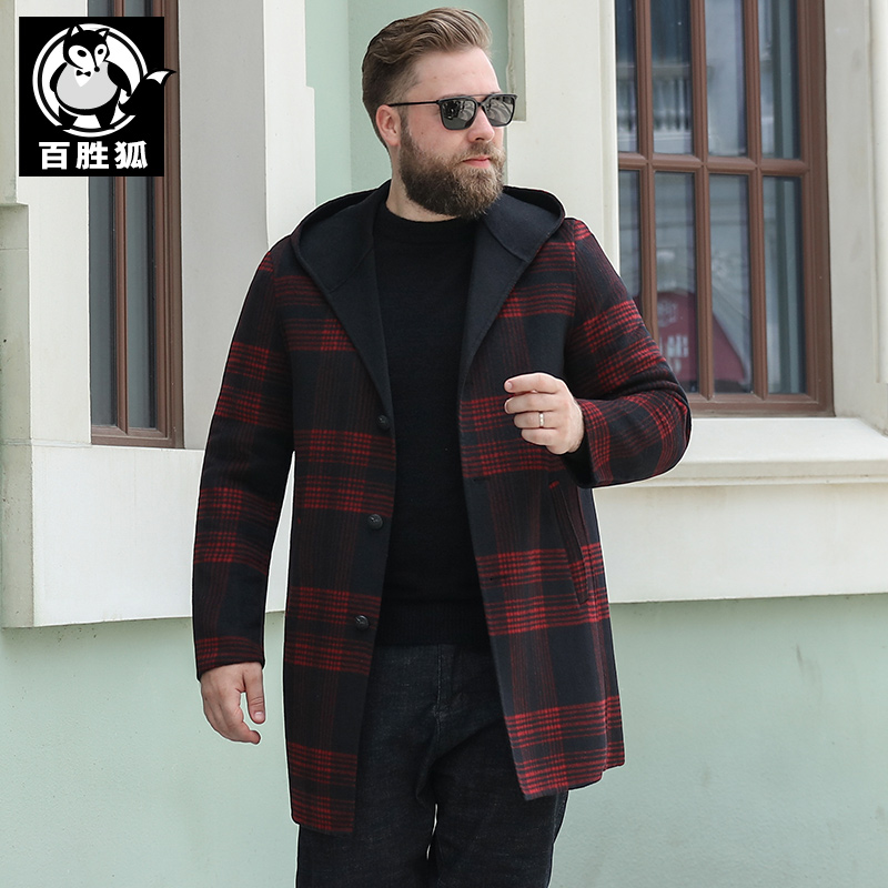 Yum fox autumn and winter check wool double-sided coat warm fat man loose thin fat fat man oversized jacket