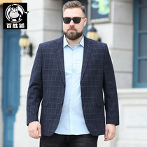 Yum Fox large size mens fat plaid suit jacket plus fat loose casual suit fat top fat