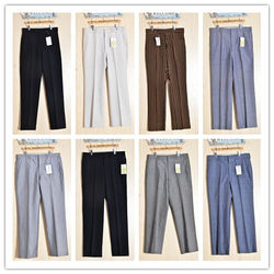 ນັກທຸລະກິດຊາວຍີ່ປຸ່ນ Vintage ຜູ້ຊາຍໄວຫນຸ່ມໃນລະດູຮ້ອນ wool ຫນາ pleats ສູງແອວສູງ trousers ຜູ້ຊາຍ 2 elastic