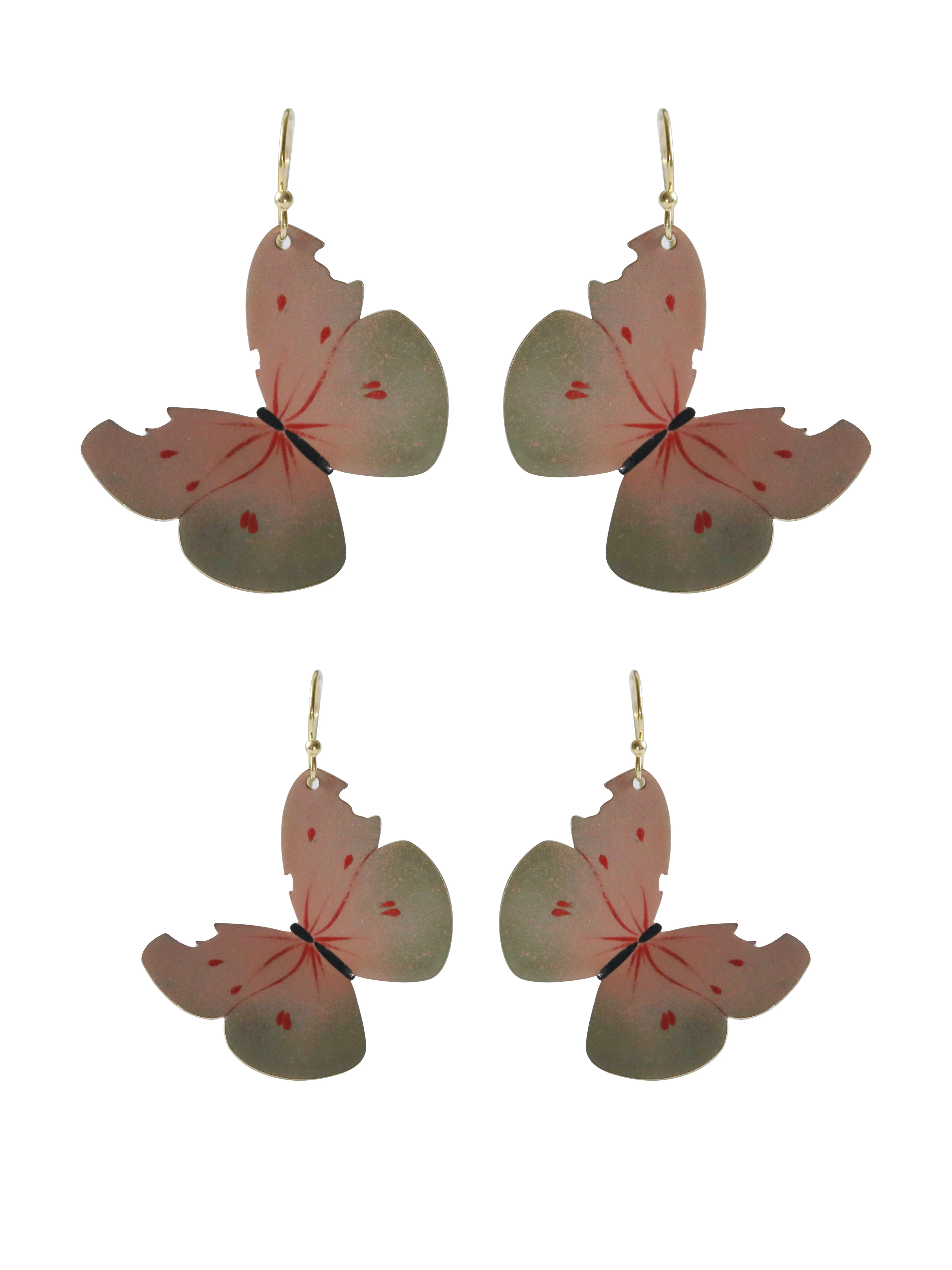 "Pink Butterfly" оригинальная лаковая работа ручная роспись бабочка девушка масляная живопись сережки - handmade медь лаковая посуда
