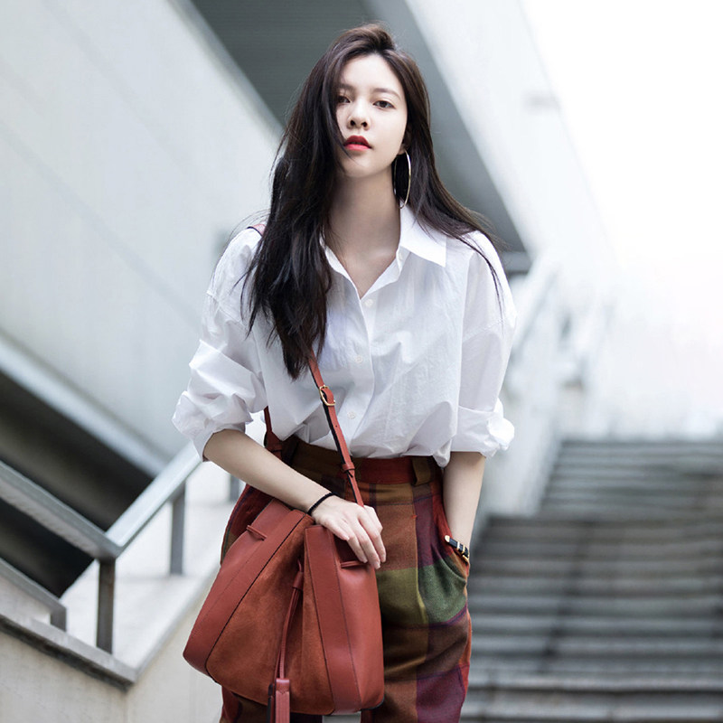 White shirt women loose lazy casual top long sleeve cotton shirt women's design sense niche 2022 spring summer