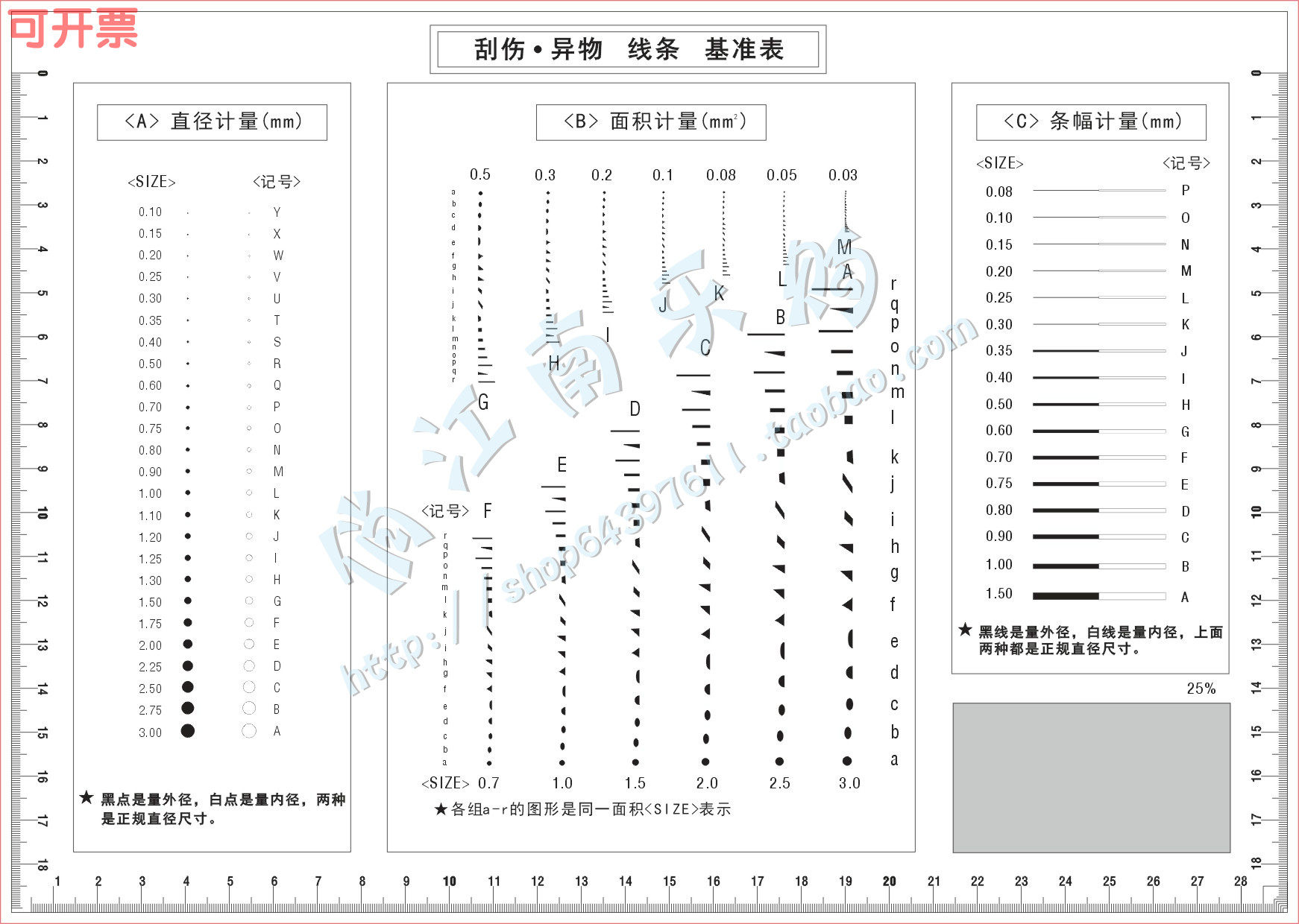 A4 stain card gray margin area of FILIN caliber stain control card defect point control card