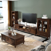 American retro solid wood coffee table TV cabinet combination rectangular tea table size living room walnut furniture