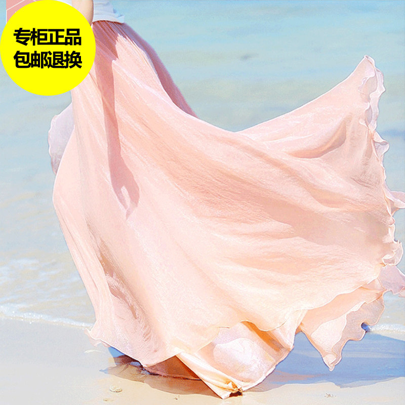 Summer chiffon bohemian 8m skirt ethnic style mid-length casual skirt large swing beach skirt fairy skirt