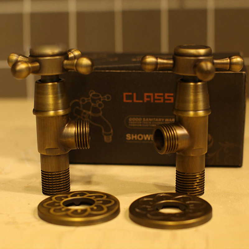 Multi-beauty King luxury European-style antique full copper triangular valve hot and cold water universal water stop valve bathroom accessories Standard