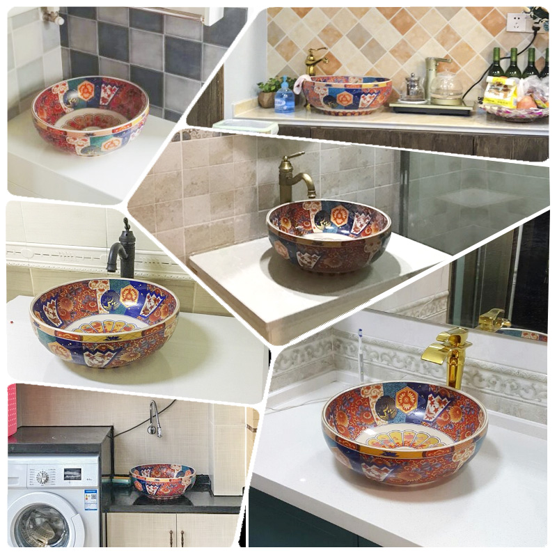 American retro stage basin art ceramic lavabo household lavatory archaize basin basin round the stage