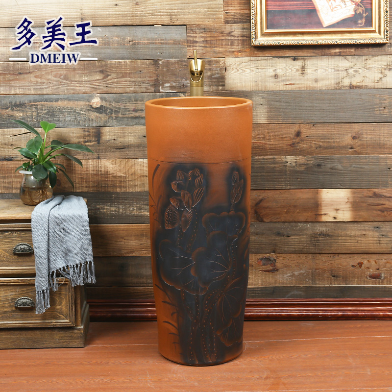Retro pillar basin ceramic column type lavatory is suing balcony sink basin integrated water basin on the floor