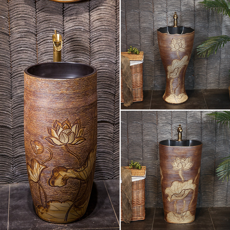 Duomei Wang Chinese retro column basin integrated washbasin ceramic column washbasin homestay villa column basin