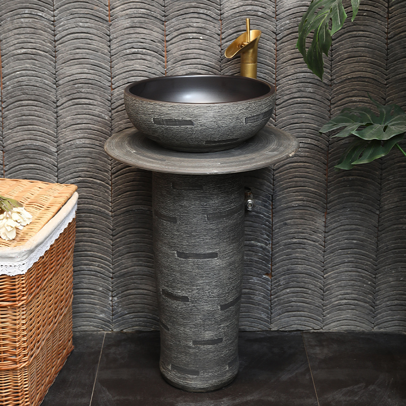 Carved vintage column basin One-piece basin Floor-standing washbasin basin basin Courtyard garden column washbasin pool