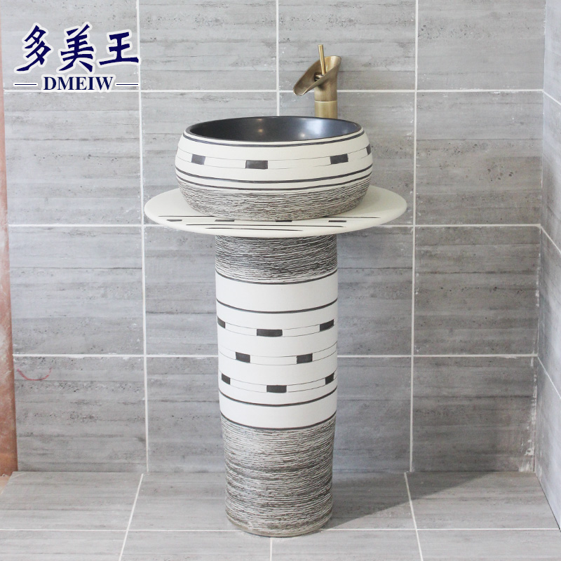 Ceramic antique one - piece pillar sink basin balcony column basin bathroom floor creative lavatory