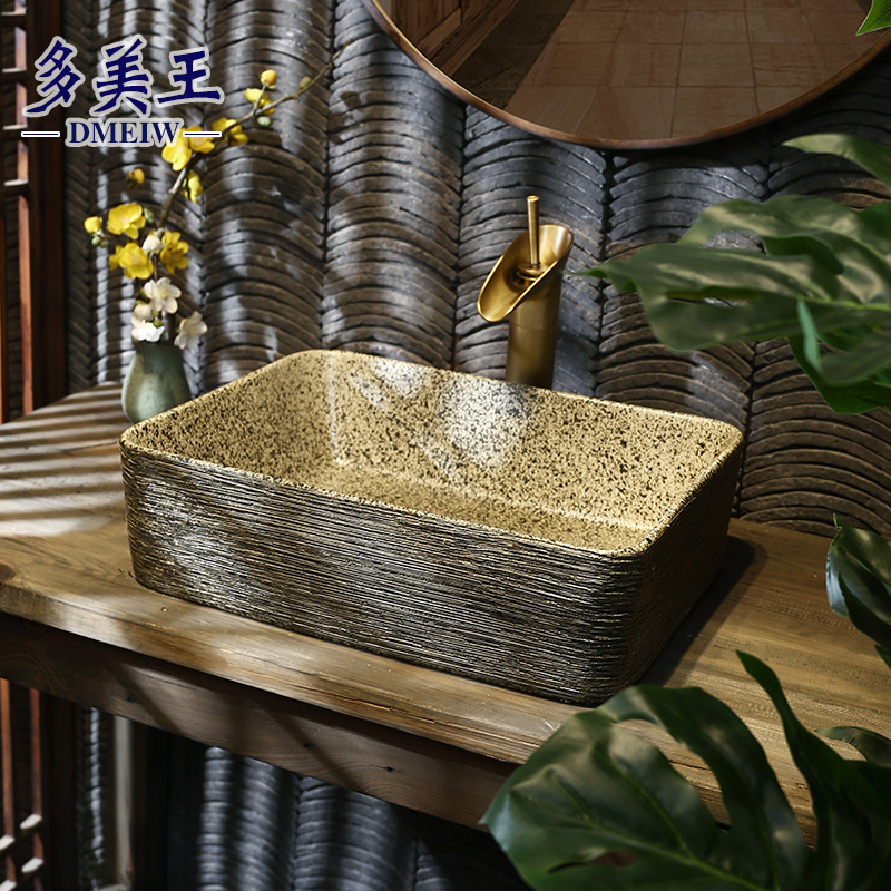 Domeiwang retro table basin Square Chinese art washbasin Ceramic washbasin basin Household carving washbasin