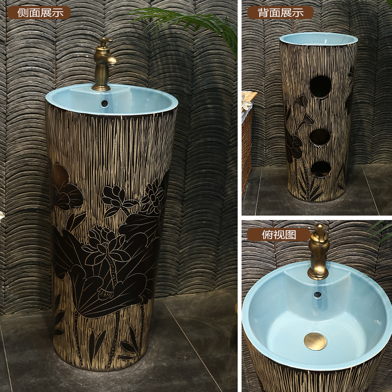 Tom wang xin Chinese ceramic basin of pillar type lavatory one pillar lavabo lotus on floor sink