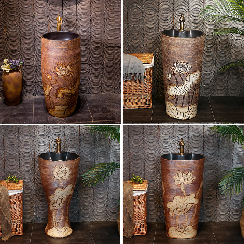 Retro Chinese ceramic column type washbasin outdoor washbasin Courtyard Imitation Ancient Landing type upright post integrated table basin