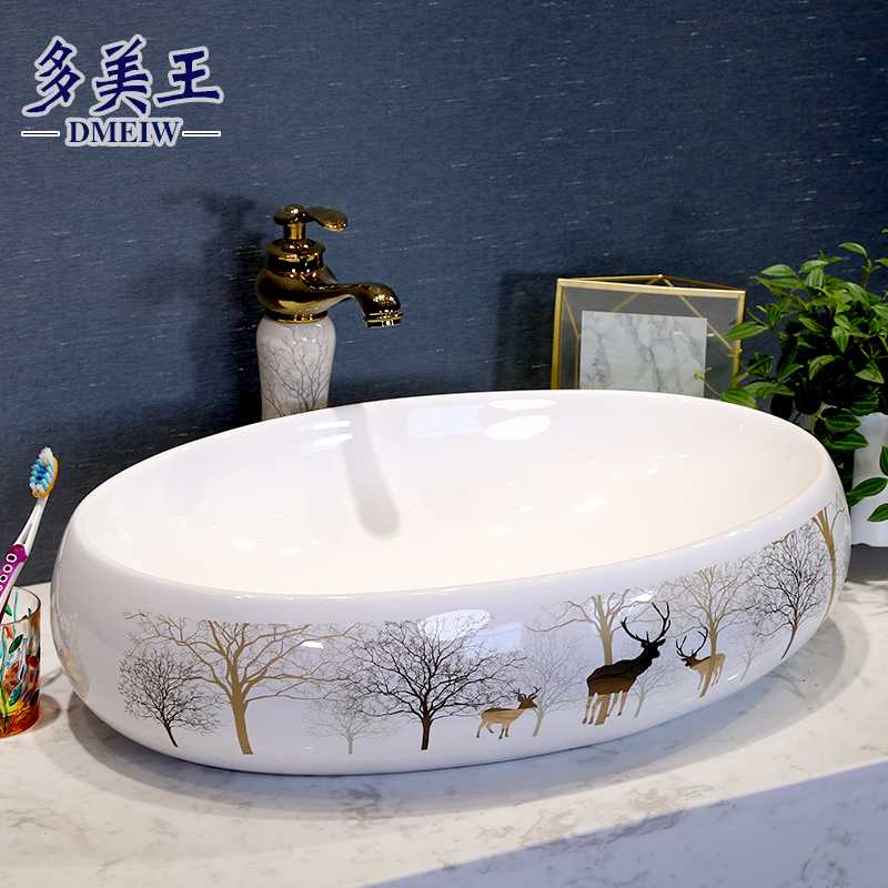Nordic style washbasin single sink on-counter basin ceramic art basin golden deer washbasin powder room home washbasin