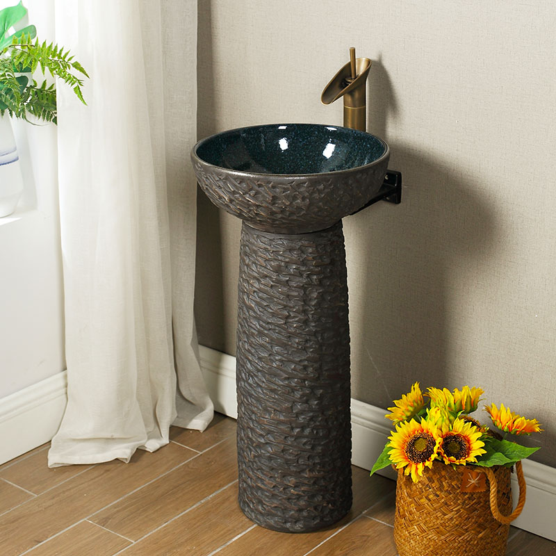 Retro pillar basin ceramic basin of wash one floor type lavatory courtyard balcony vertical integrated lavabo stone