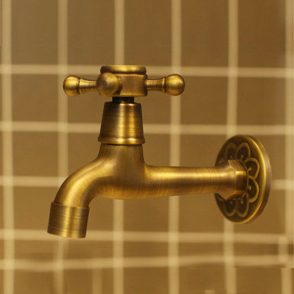 Imitation ancient copper tap with long mop pool tap full copper retro washbasin upright column basin tap