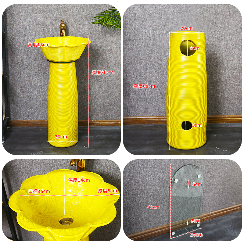 King beautiful ceramic column type lavatory hotel sink basin body floor type simple column basin of small family