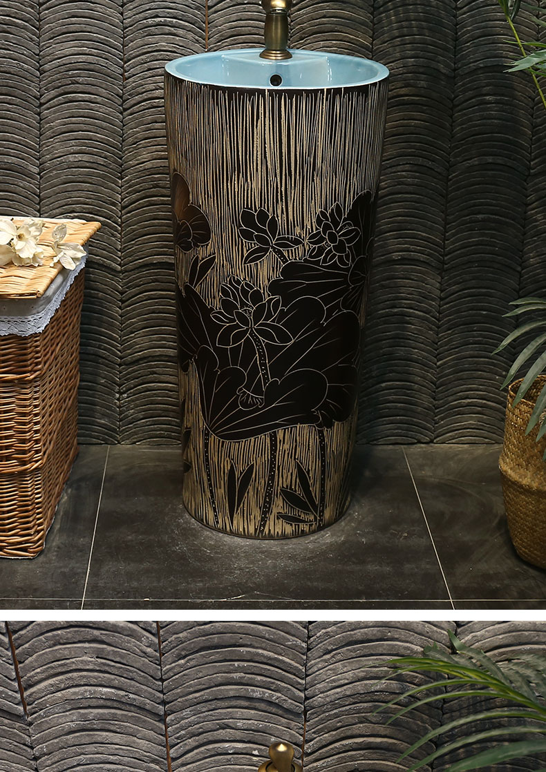 Tom wang xin Chinese ceramic basin of pillar type lavatory one pillar lavabo lotus on floor sink