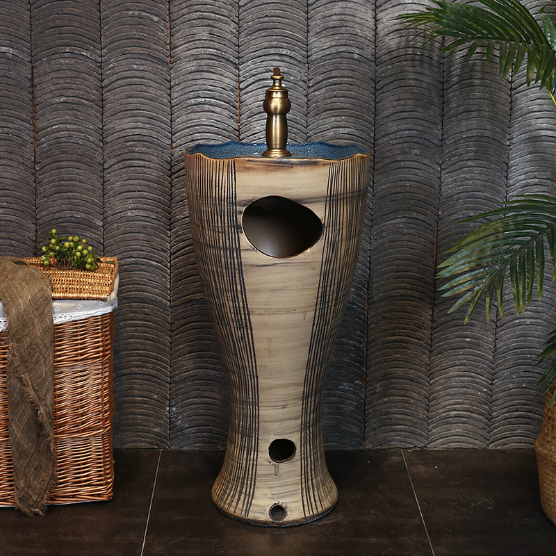 Retro ceramic column basin integrated basin ground pillar lavabo archaize is suing villa pillar type lavatory